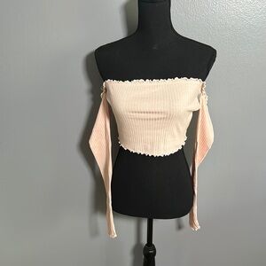 Forever 21 Cream Ribbed Crop Blouse